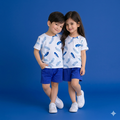 BLUE MINI LEAF KIDS SHORT SLEEVE KIDS WEAR