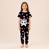 Black Kitty with black hearts Printed Kids Wear