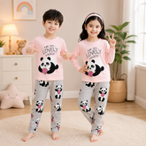 Lovely Panda Kids Pajama Set Pink & Grey – Cute Cartoon Night Suit