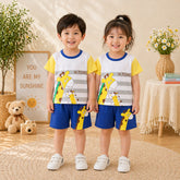 YELLOW GIRAFFE PRINTED SHORT SLEEVE KIDS WEAR