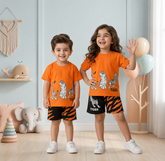ORANGE & BLACK TIGER PRINTED SHORT SLEEVE KIDS WEAR