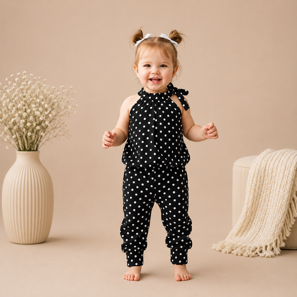 Black : POLKA DOT PRINTED KIDS WEAR