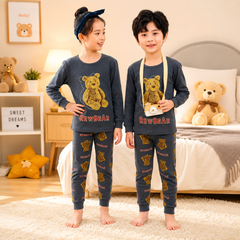 DARK GREY TEDDY BEAR PRINTED KIDS WEAR