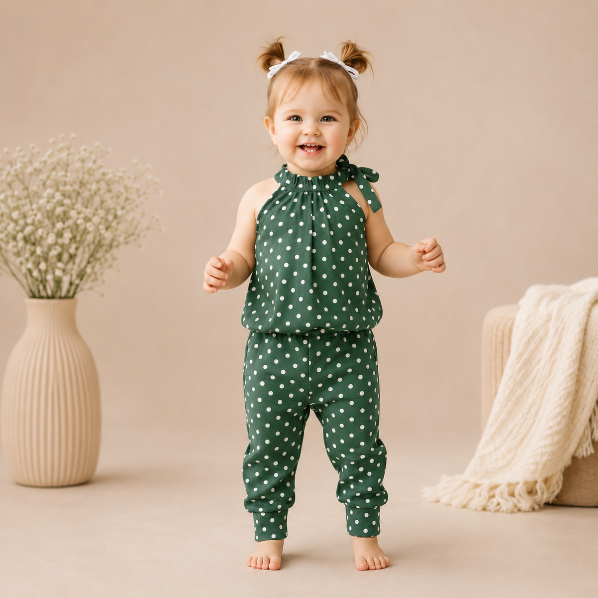 Green : POLKA DOT PRINTED KIDS WEAR