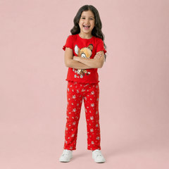 RED CUTE GIRL CHOICE PRINTED KIDS WEAR