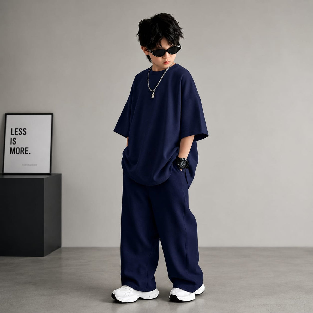 Black Kids Baggy Co-Ord Set – Premium Casual Wear for Boys (1-10 Years) BLUE