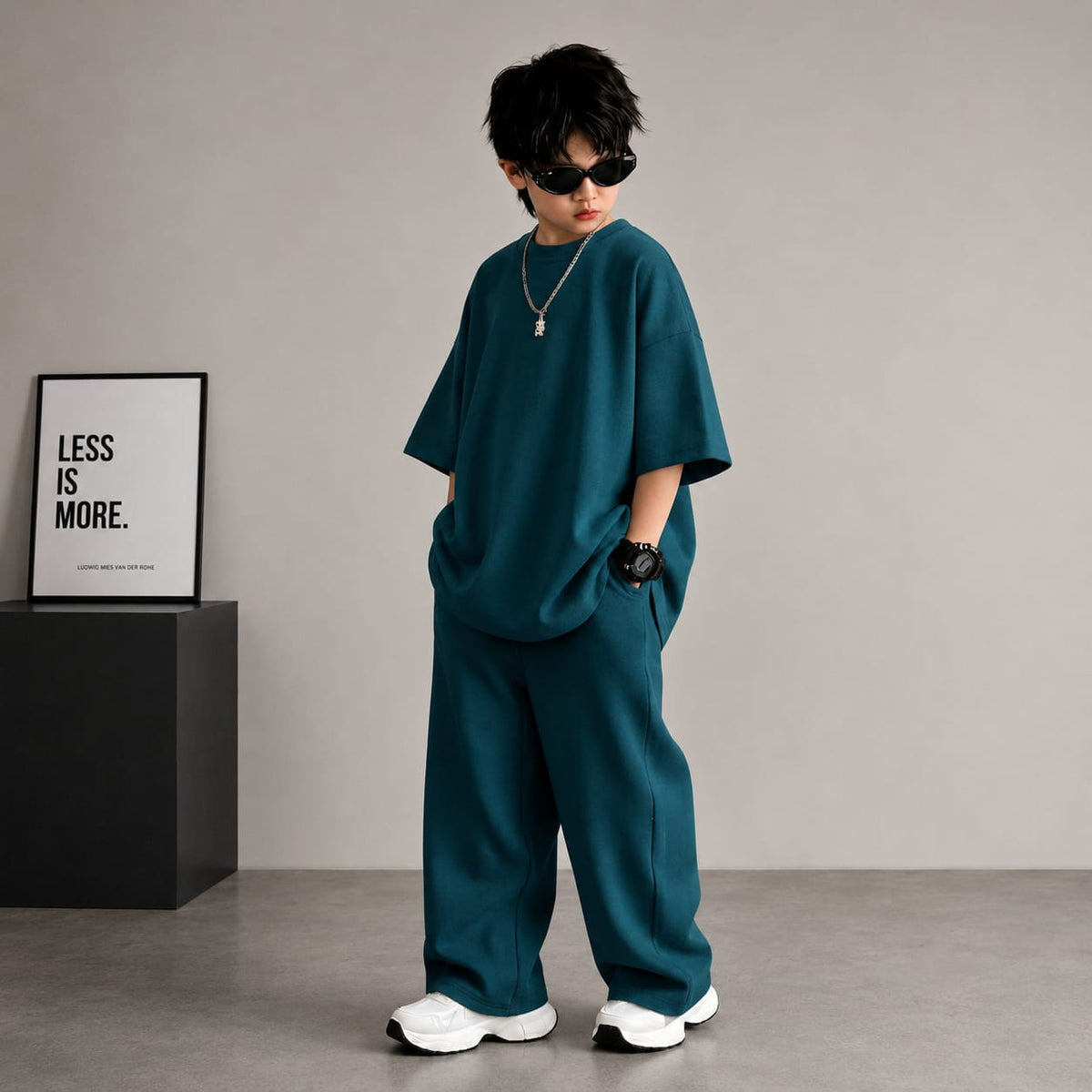 Black Kids Baggy Co-Ord Set – Premium Casual Wear for Boys (1-10 Years) PEACOCK BLUE