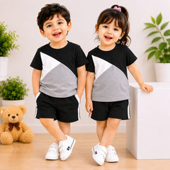 BLACK PANEL T-SHIRT SHORTS SET