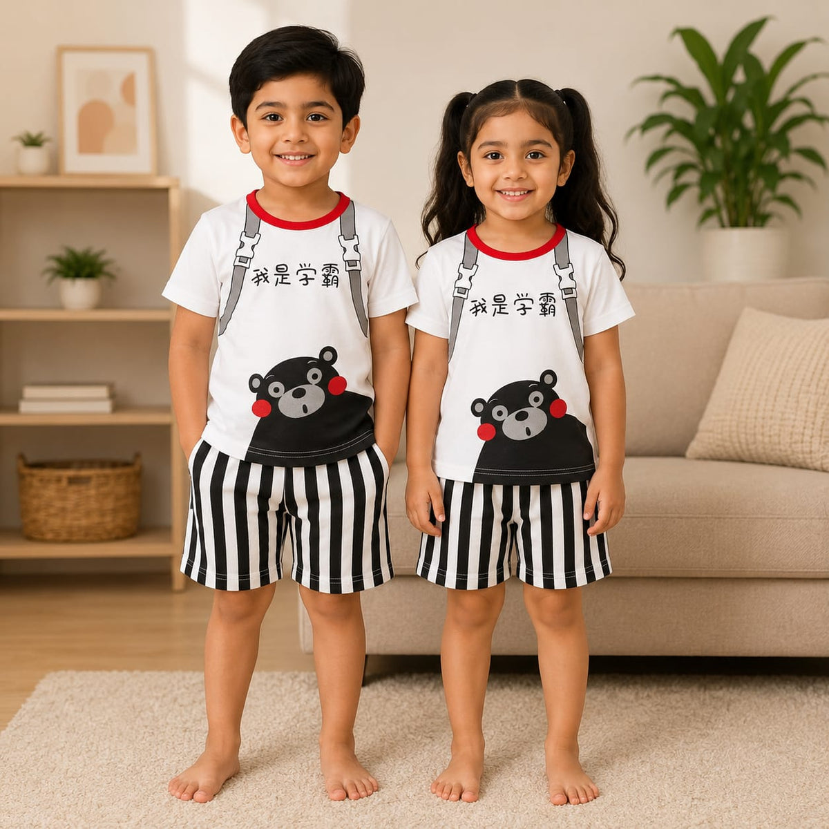 White Panda Pop Lining Short Style Kids Wear