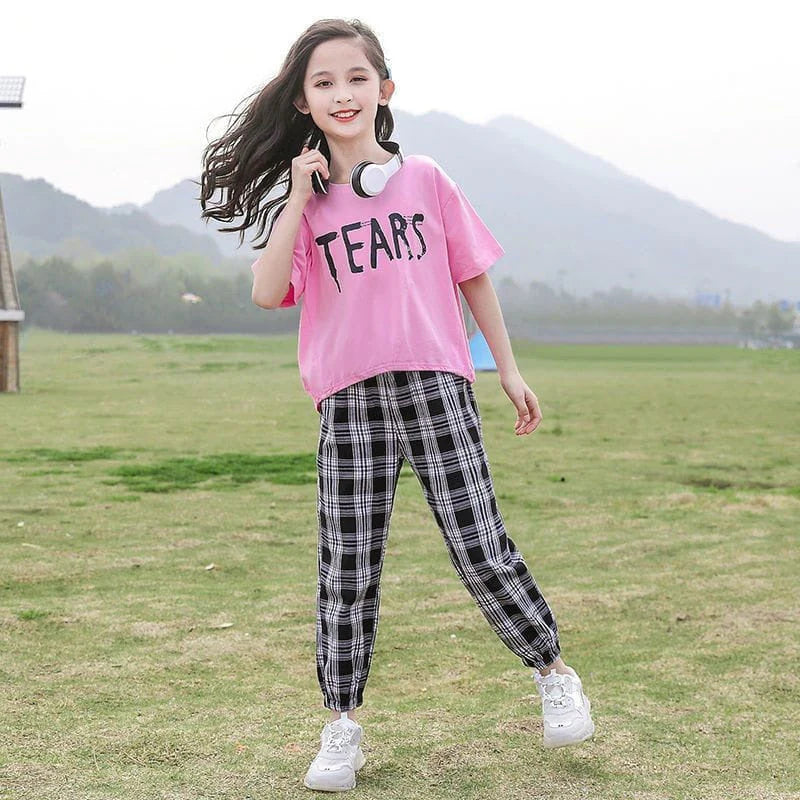 Pink Tears T-shirt With Check Printed